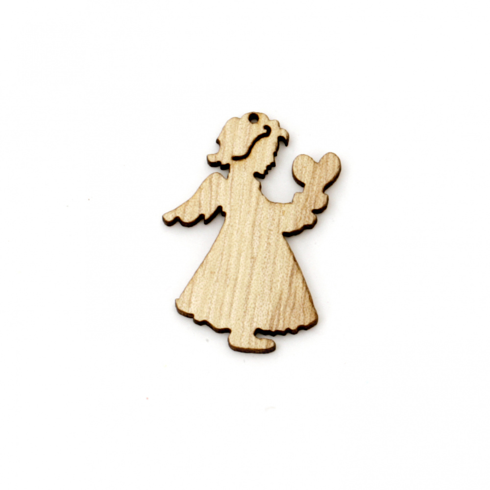 Pendant wooden angel 32x24x2 mm hole 1 mm - 10 pieces