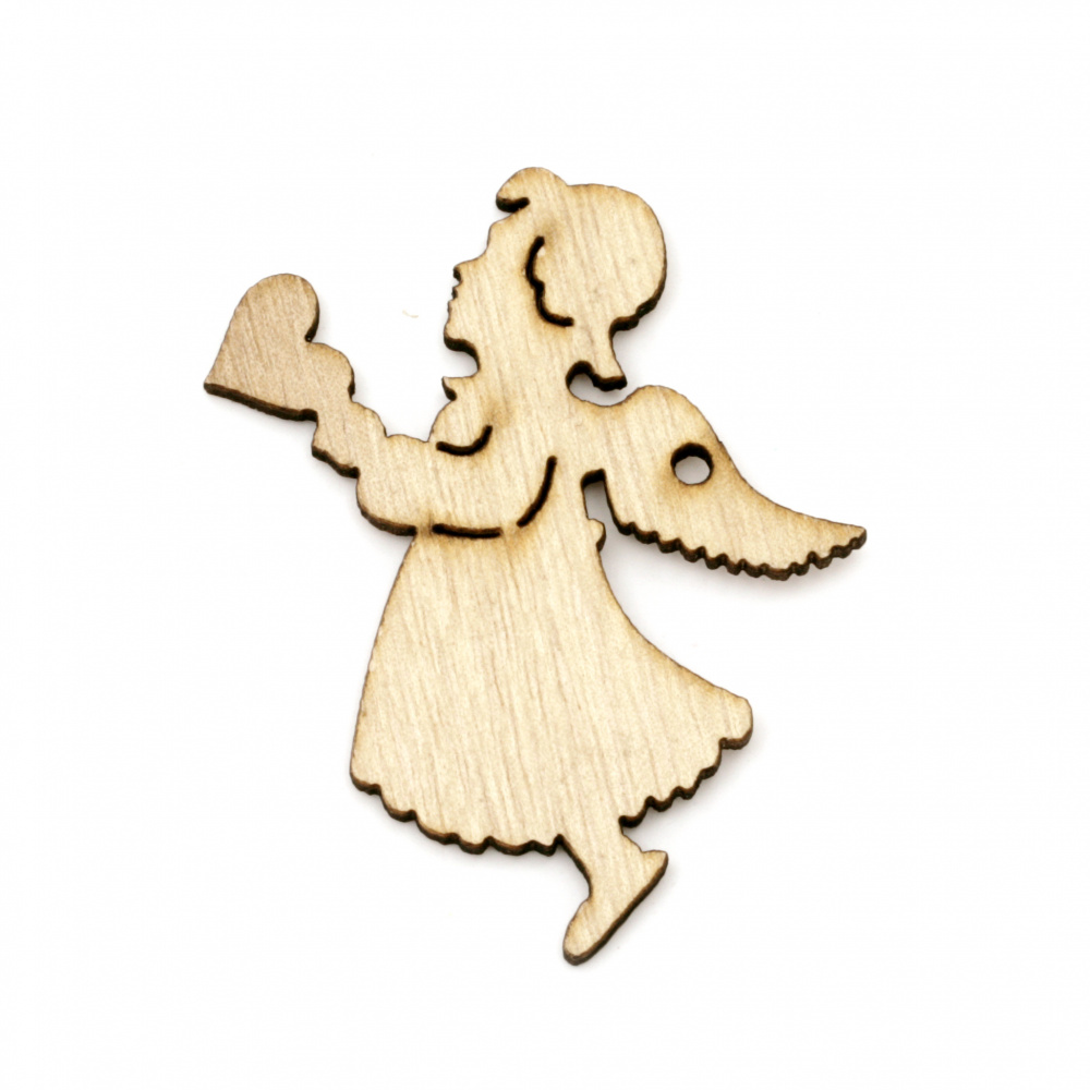 Pendant wooden angel 70x57x2 mm hole 3 mm - 2 pieces