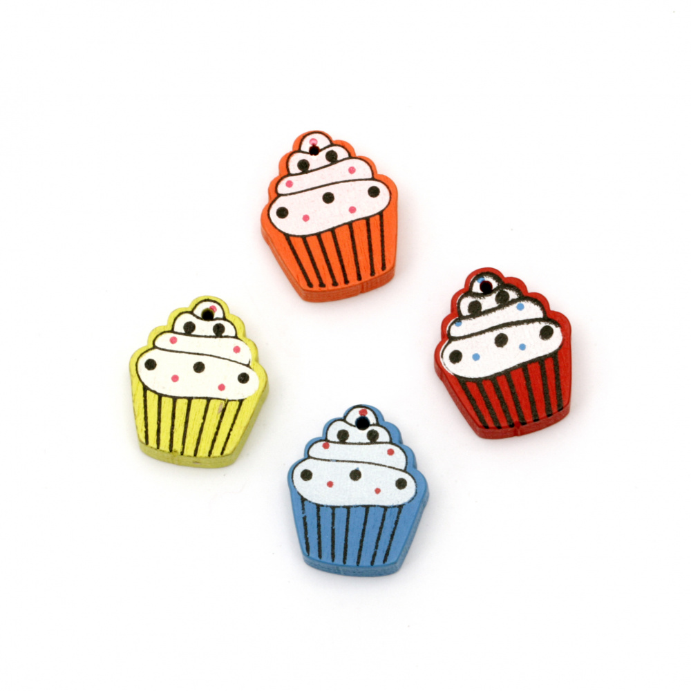 Colorful wooden pendant cupcake 20x17x5 mm hole 0.5 mm MIX - 10 pieces