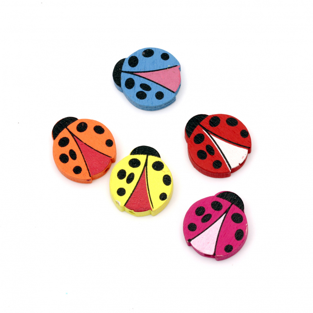Wooden Ladybug for DIY Jewelry and Crafts 21x19x5 mm hole 2 mm MIX - 10 pieces