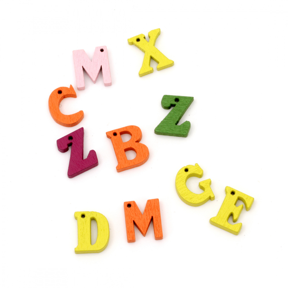 Colorful wooden pendant letters 14x3 mm hole 1 mm MIX - 10 pieces