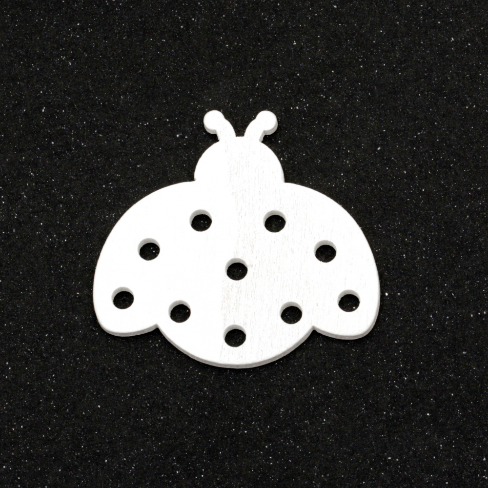 Wooden Ladybug for DIY Jewelry and Crafts  36x39x2 mm type cabochon, color white - 5 pieces