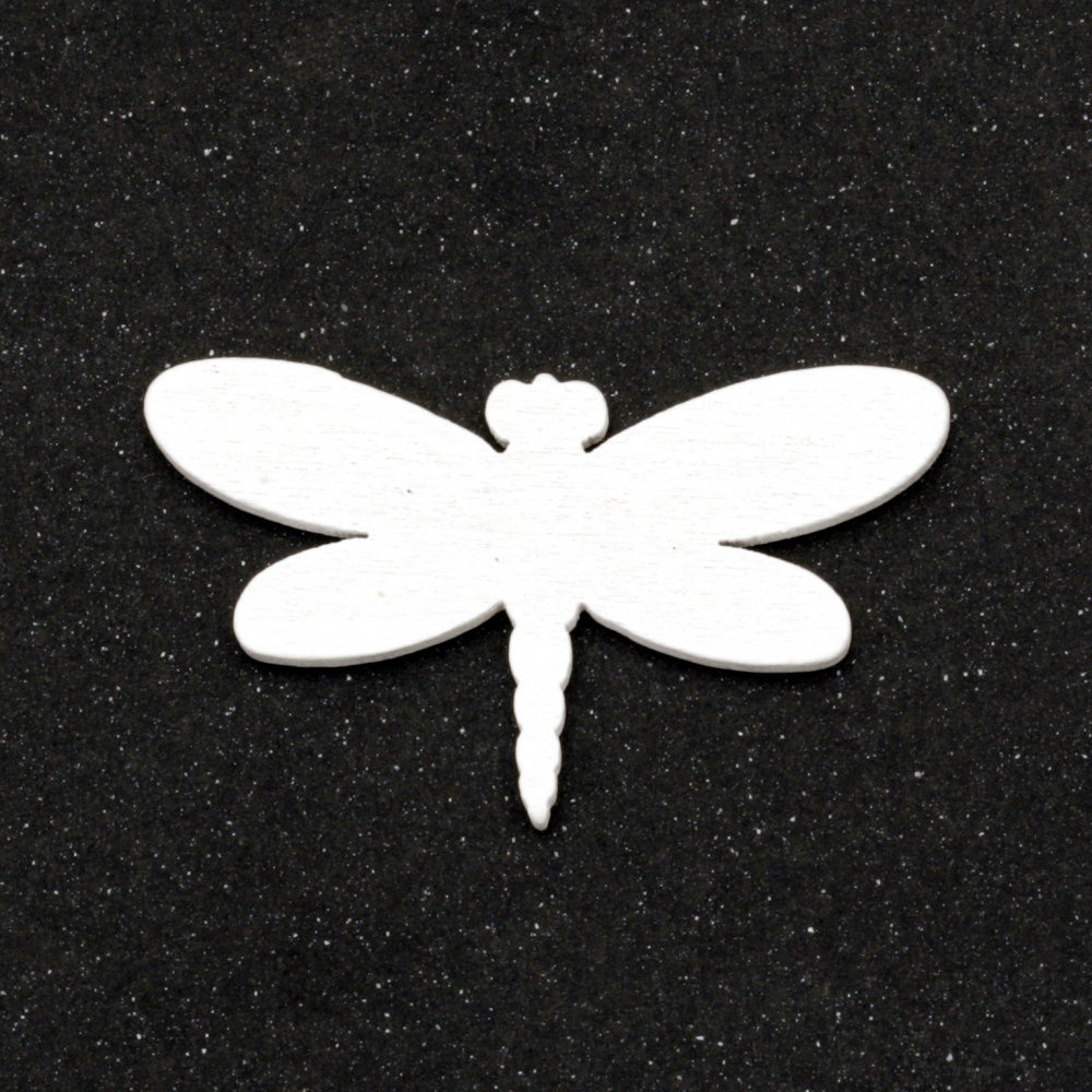 Wooden dragonfly for  decoration  24x42x2 mm type cabochon, color white - 5 pieces