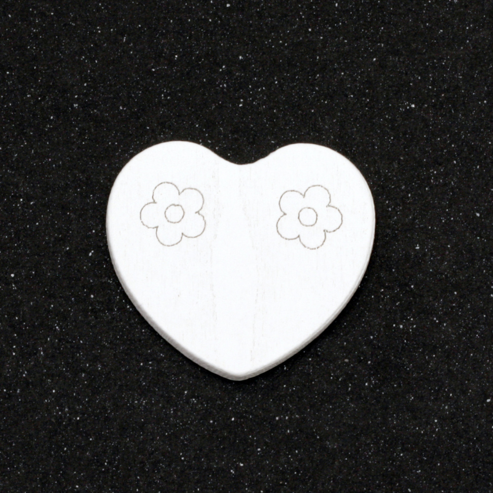 Wooden heart figurine for DIY Jewelry and Crafts 26x30x2 mm type cabochon color white - 10 pieces