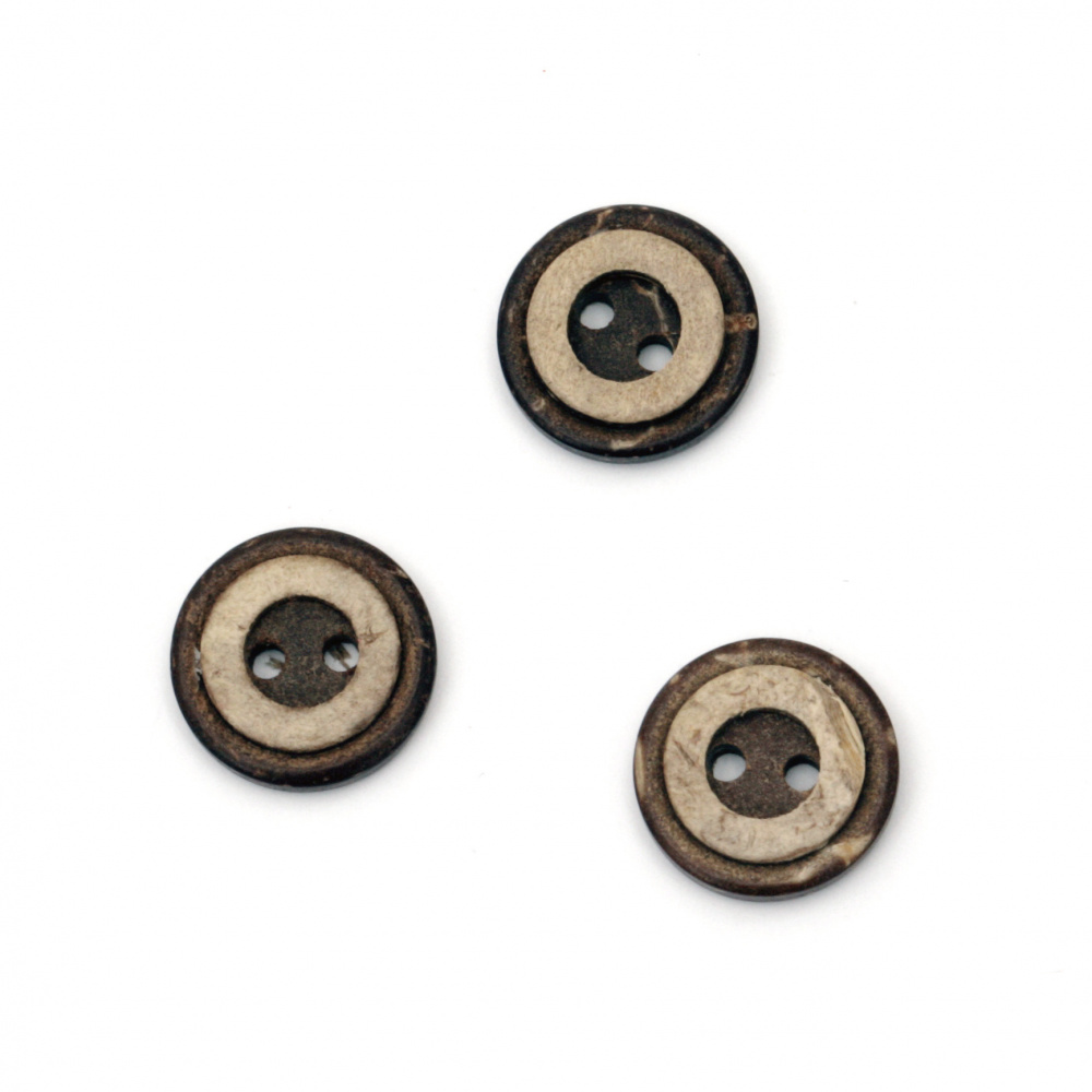 Coconut round flat button 13x3 mm hole 2 mm - 10 pieces