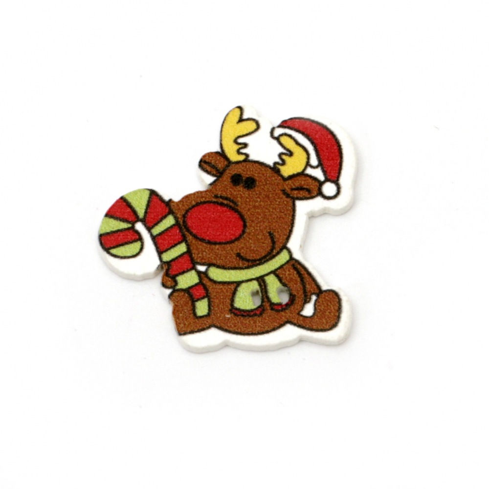Cute Wooden Button / Christmas Deer, 25x26x1.5 mm, Hole: 1 mm -10 pieces