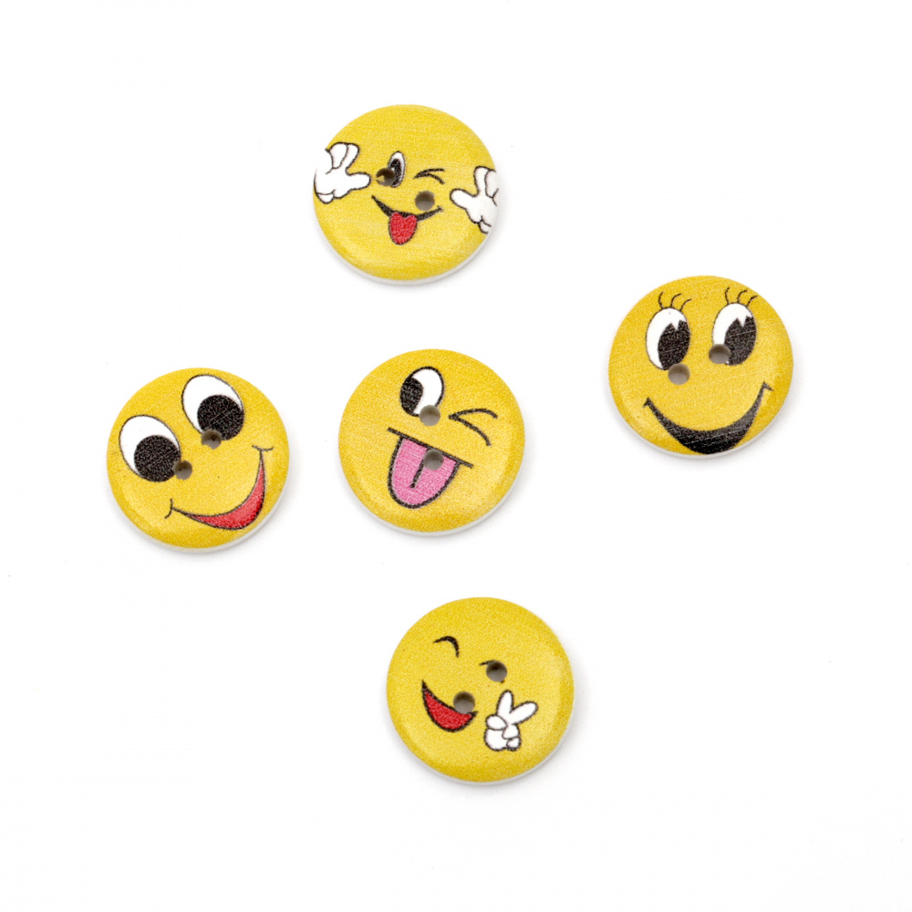 wooden buttonEmoticon  20x4.5 mm hole 2 mm MIX -10 pieces