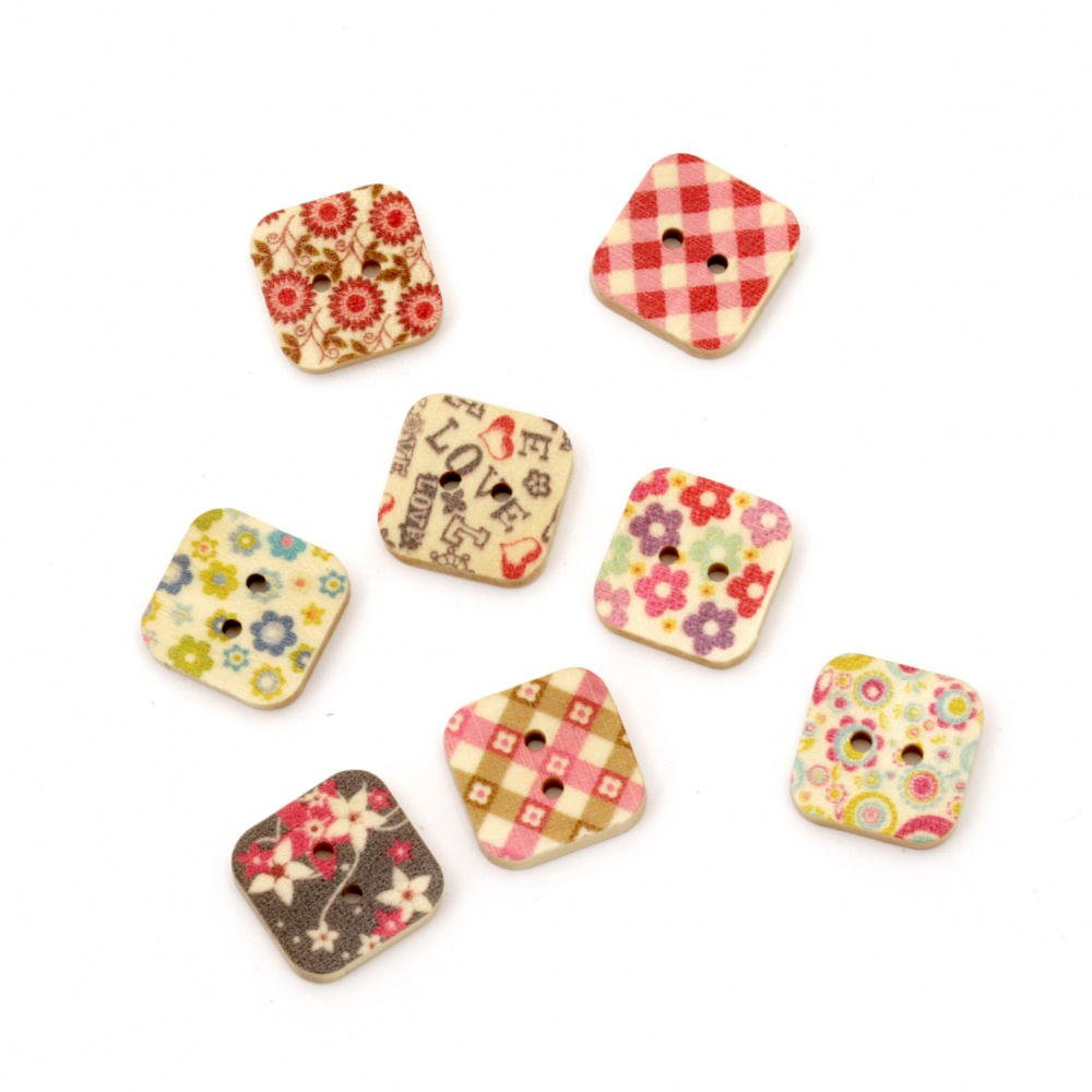 Wooden  button 15x3 mm hole 1.5 mm MIX -10 pieces