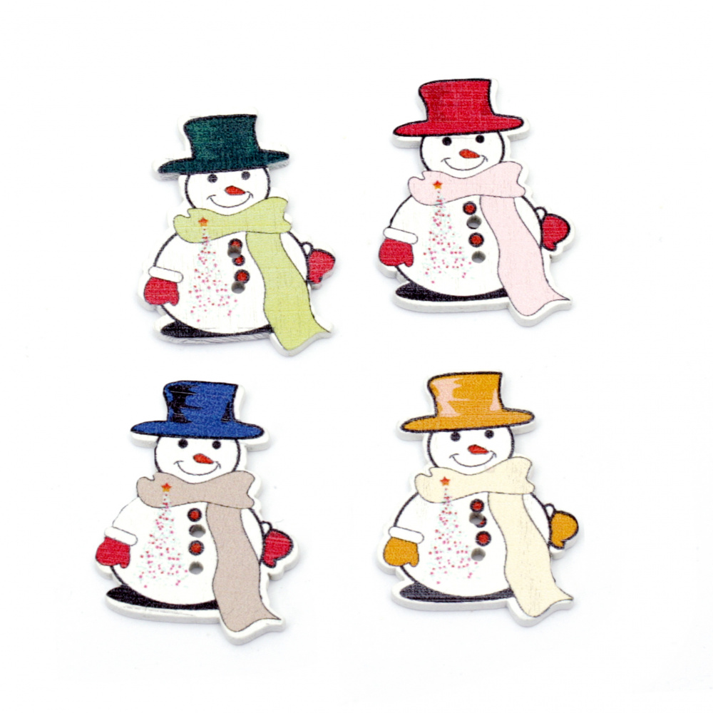 Cute Christmas Button for Kid's Accessories / Snowman, 35x26x2 mm, Hole: 1 mm, MIX -10 pieces