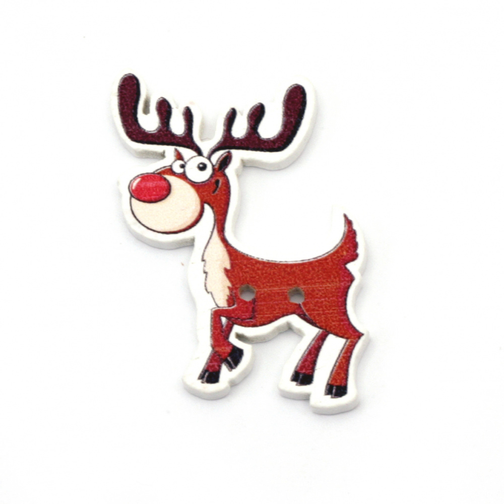 Wooden button, Christmas deer, 32x26x2 mm, hole 1 mm - 10 pieces