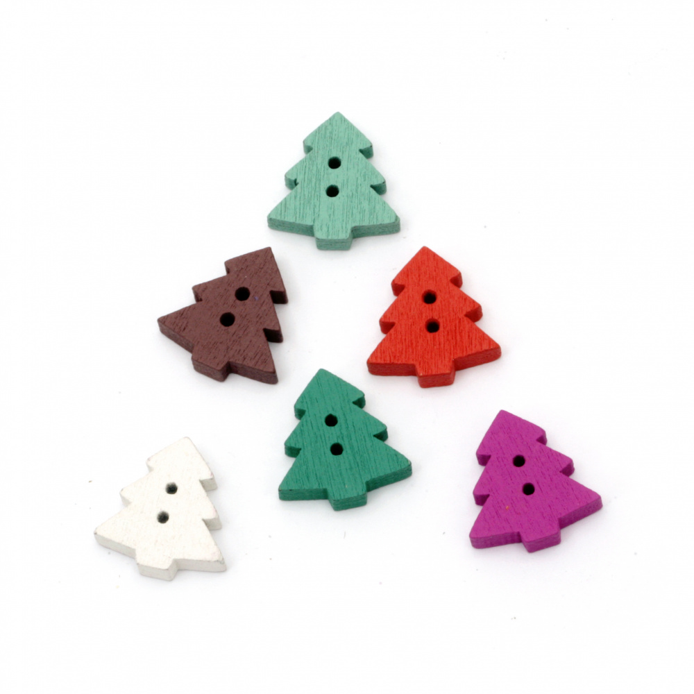 Wooden button Christmas tree 18x17x4 mm hole 1 mm mix - 10 pieces