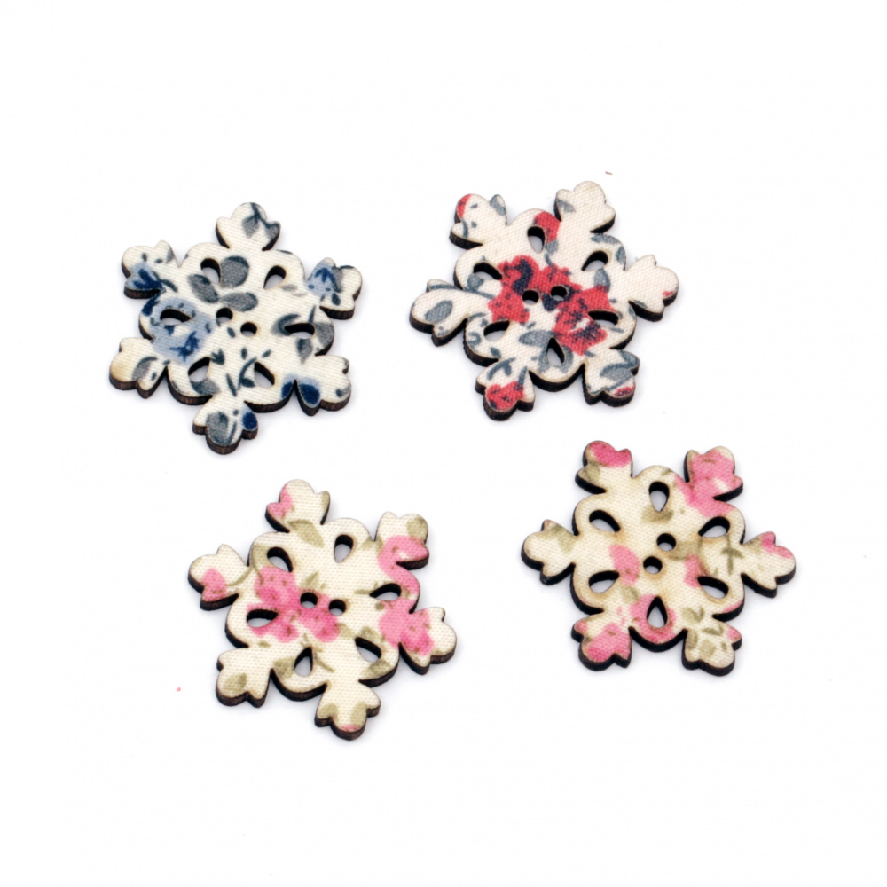Button tree Christmas snowflake 30x29x2 mm hole 1 mm MIX -10 pieces