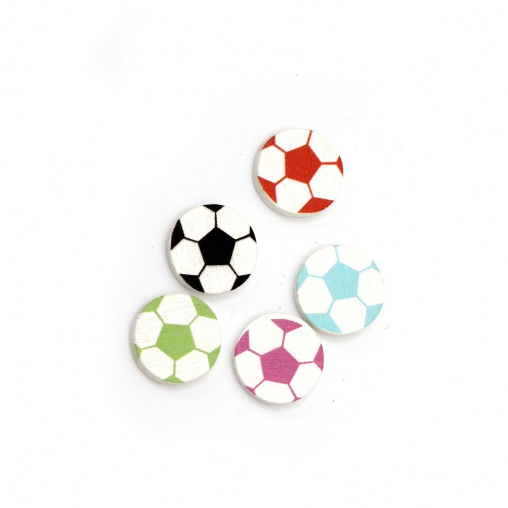 Wooden Ornament soccer ball 15x3 mm type cabochon MIX - 10 pieces
