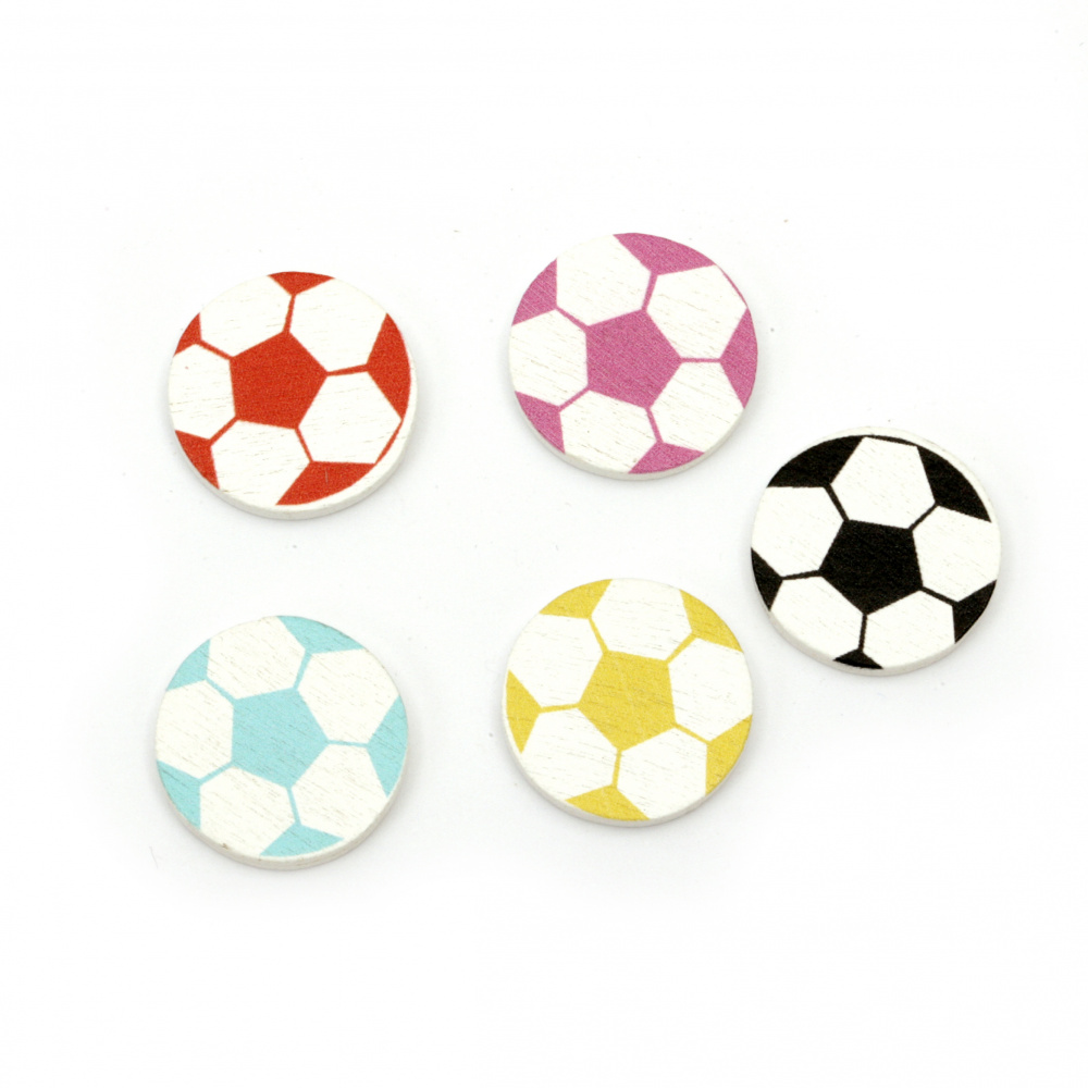 Wooden Ornament soccer ball 20x3 mm type cabochon MIX - 10 pieces