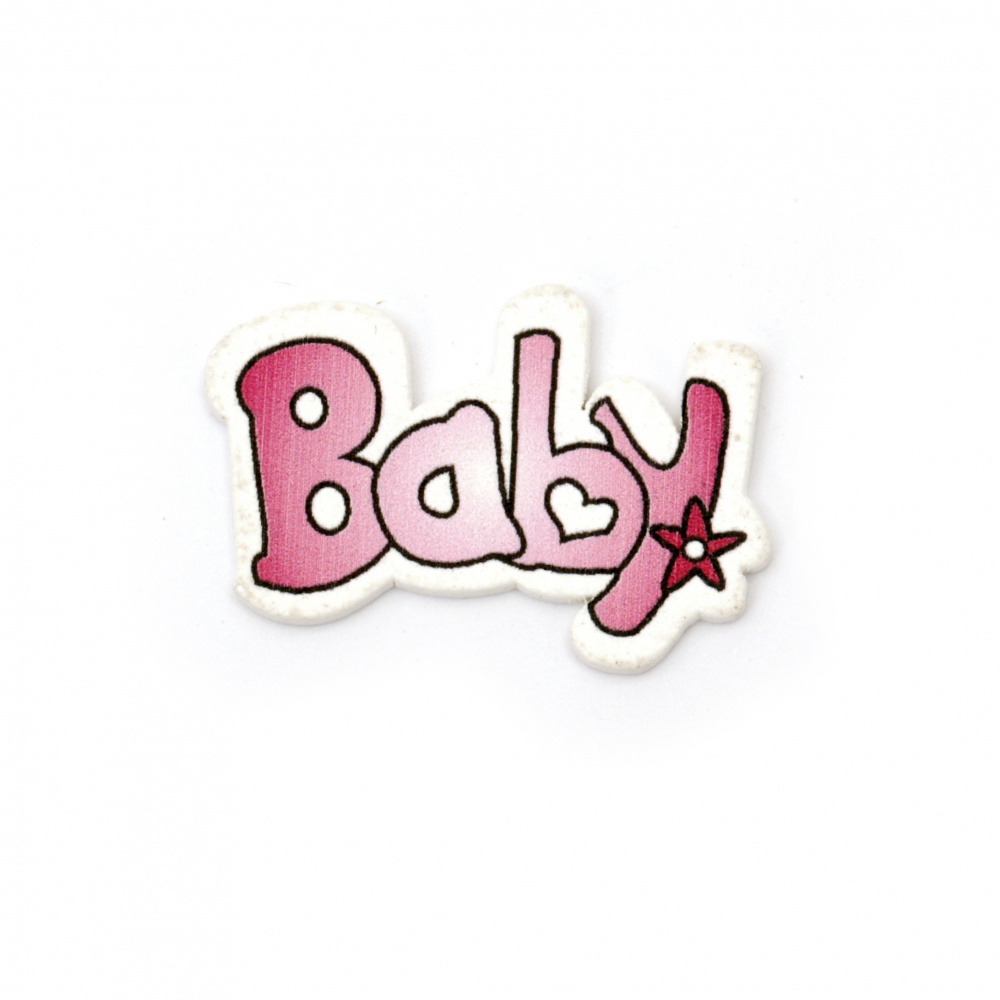Wooden Decoration Ornament BABY 33x23x2 mm type cabochon pink - 10 pieces