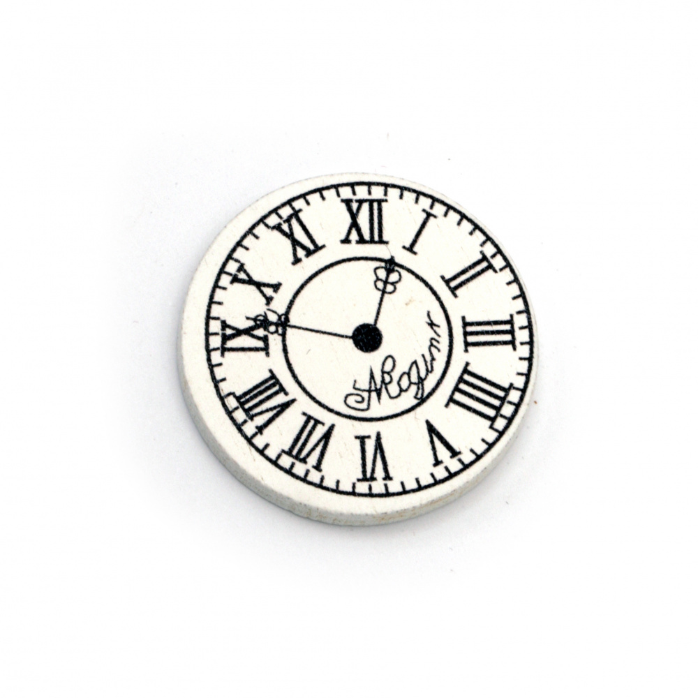 Wooden Ornament clock 30x3 mm type cabochon white -10 pieces