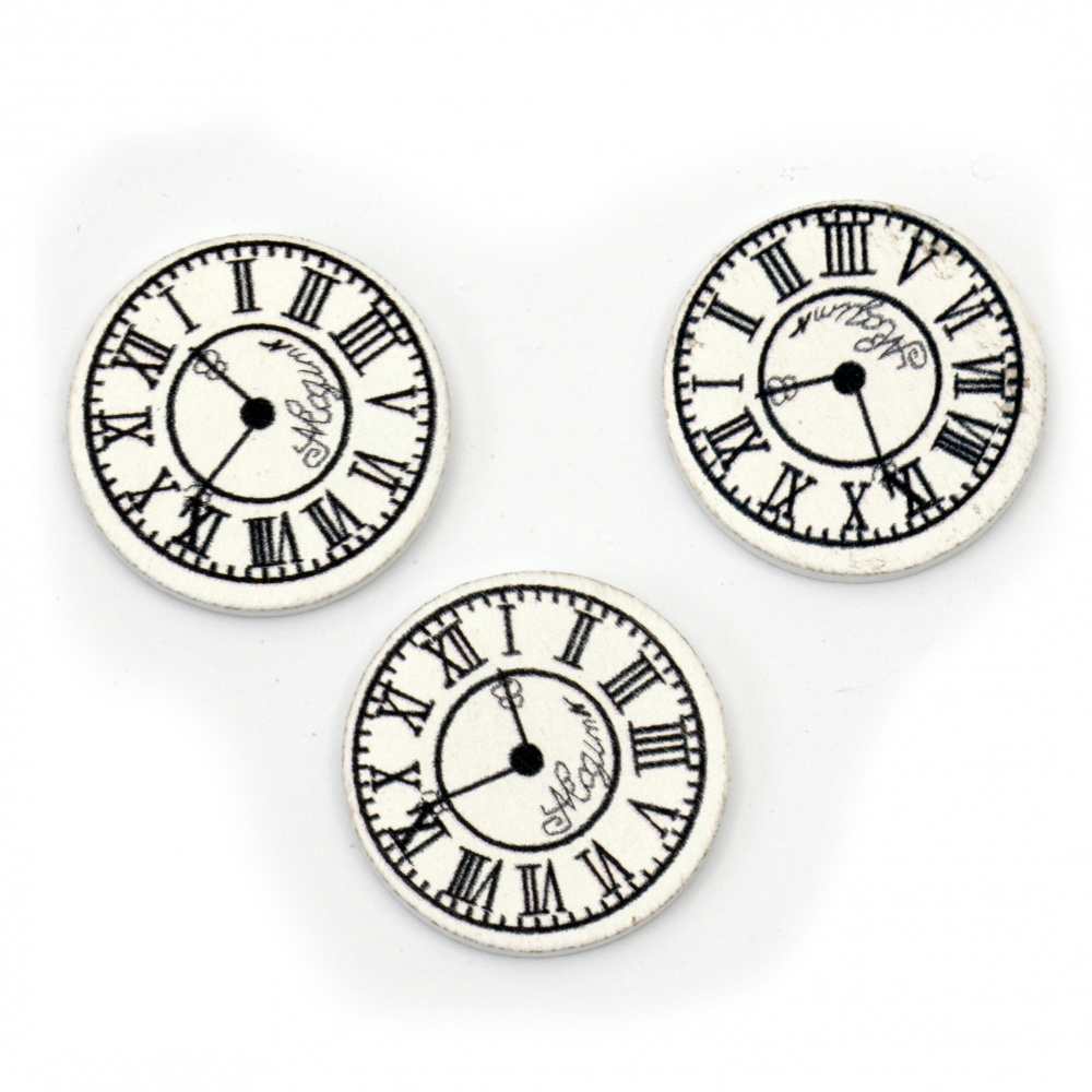 Wooden Ornament clock 25x3 mm type cabochon white - 10 pieces