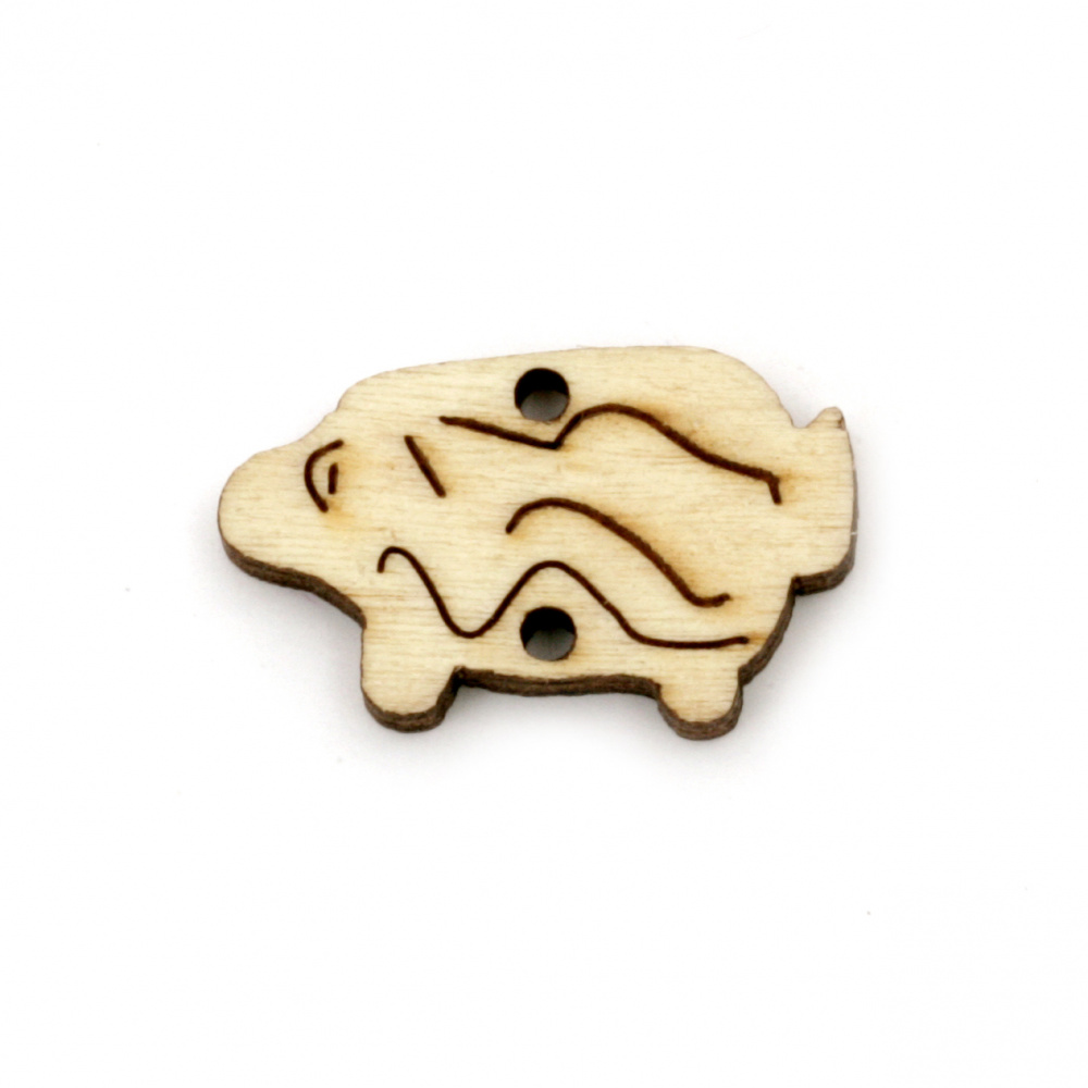 Wooden Embellishment pig 13x23x4 mm hole 1 mm - 10 pieces