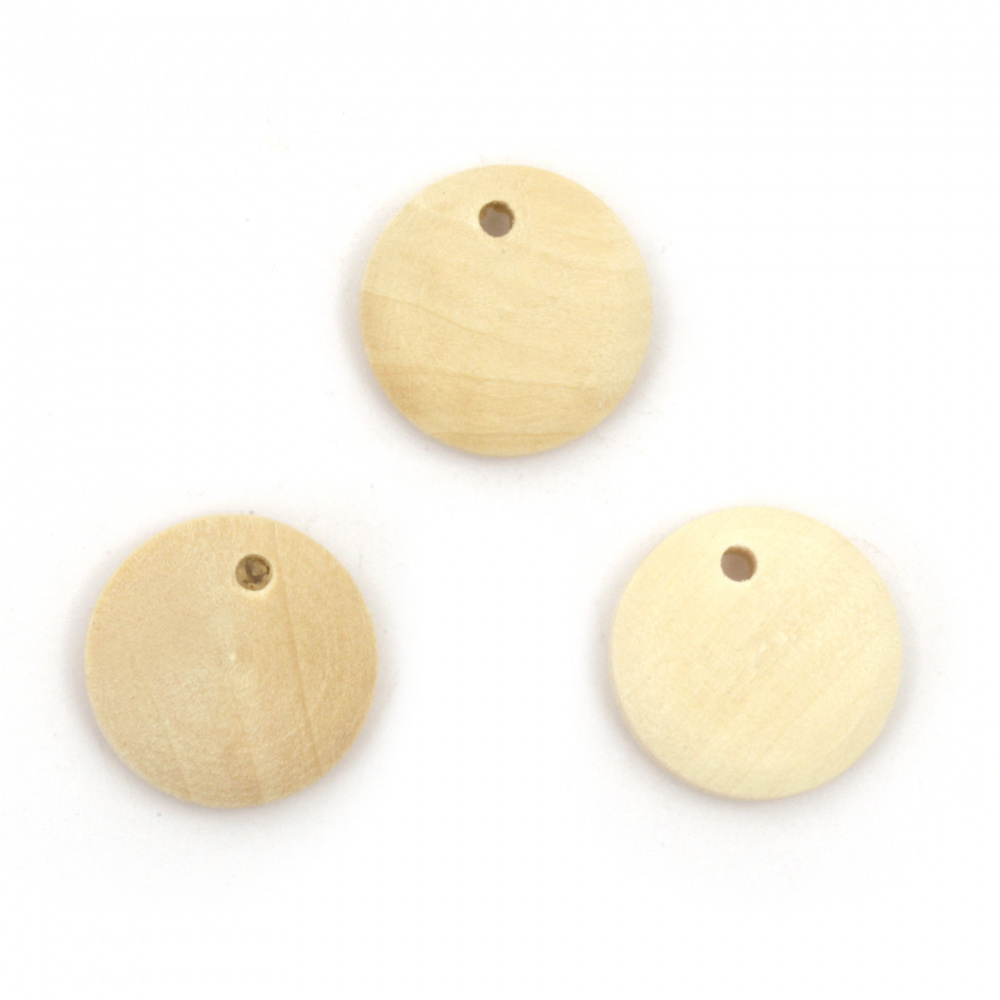 Wooden Pendant round 15x4 mm hole 2 mm color wood - 20 pieces