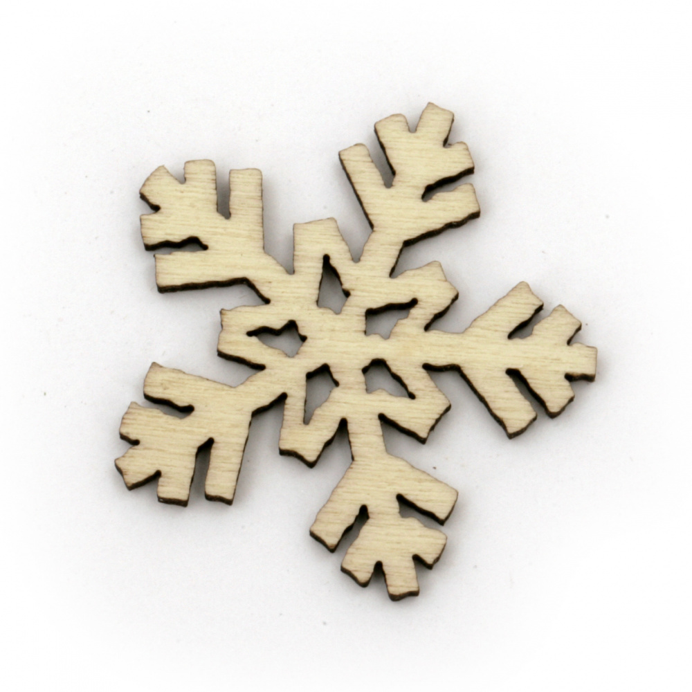 Figură din lemn fulg de zăpadă 27x27x2 mm culoare lemn -10 bucăți