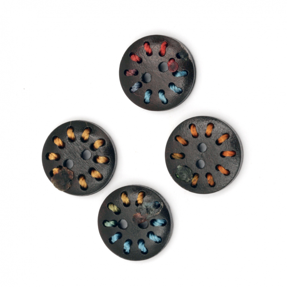 Button wood circle 18x4 mm hole 1.5 mm MIX -10 pieces