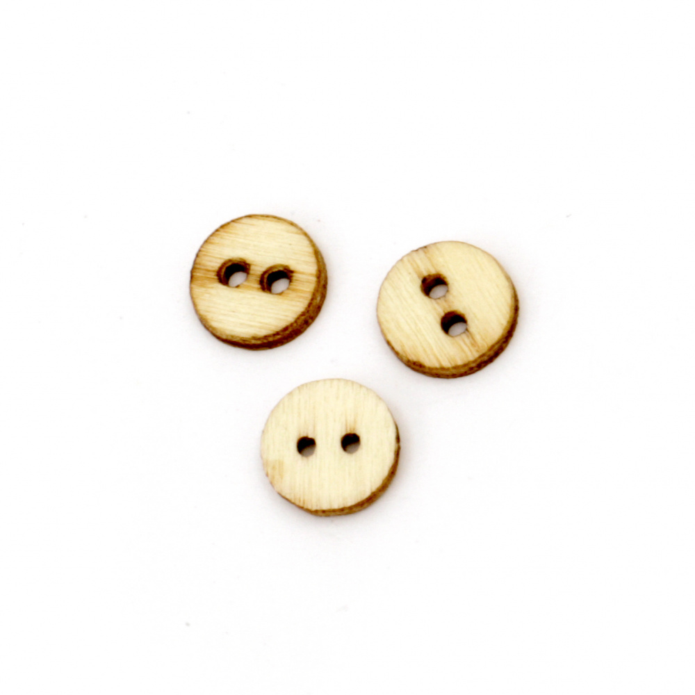 Round wooden flat button 8x2 mm hole 1.5 mm color wood - 10 pieces