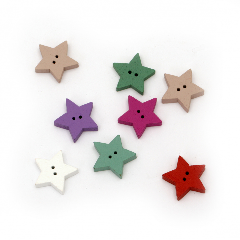 Star wooden button 18x19x4 mm hole 1 mm mix - 20 pieces