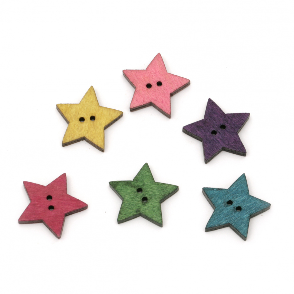 Star wood button 24x25x4 mm hole 1.5 mm MIX -20 pieces