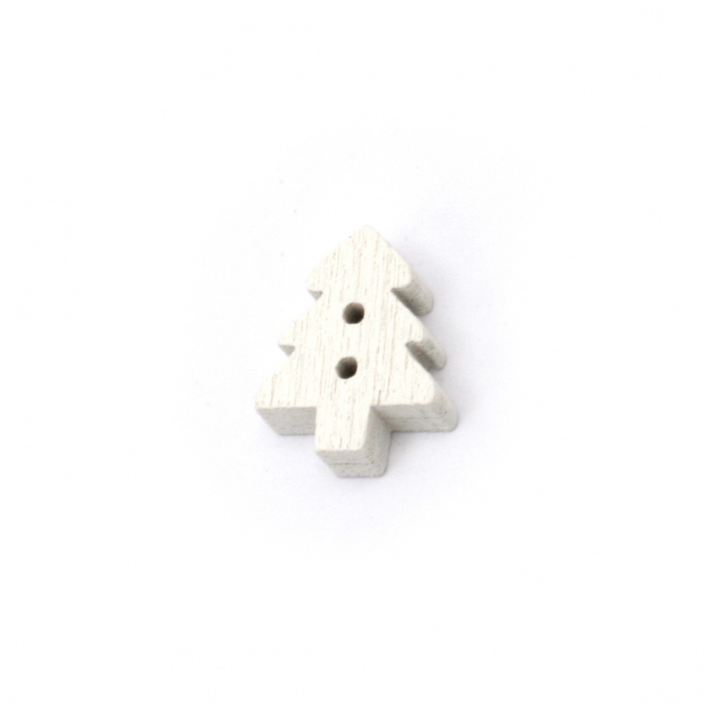 Wooden button Christmas tree 13x10x3 mm hole 1 mm color white - 20 pieces