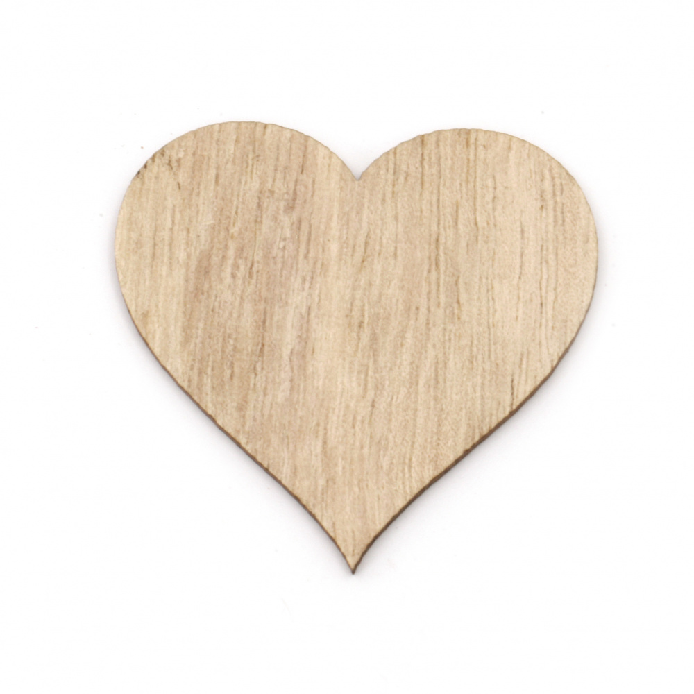 Natural Wooden Heart for DIY and CRAFT Art, 49 ~ 49.5x52x2.5 mm  -5 pieces
