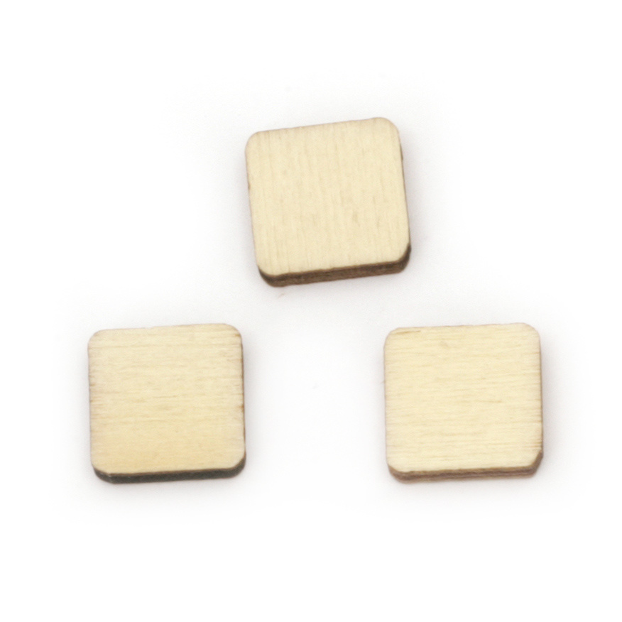 Wood square without hole 10x10x2.5 mm cabochon type, natural wood color -10 pieces