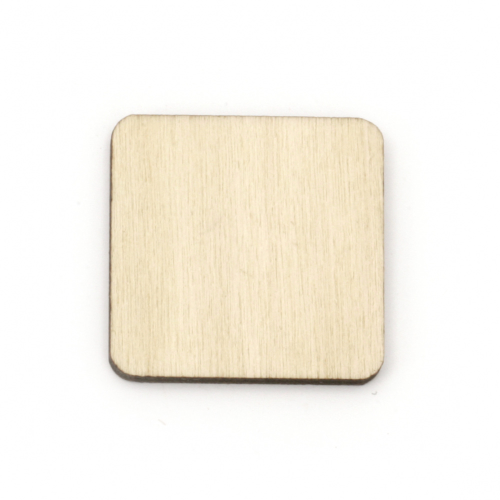 Wood square without hole 25x25x2.2 mm cabochon type, natural wood color -10 pieces