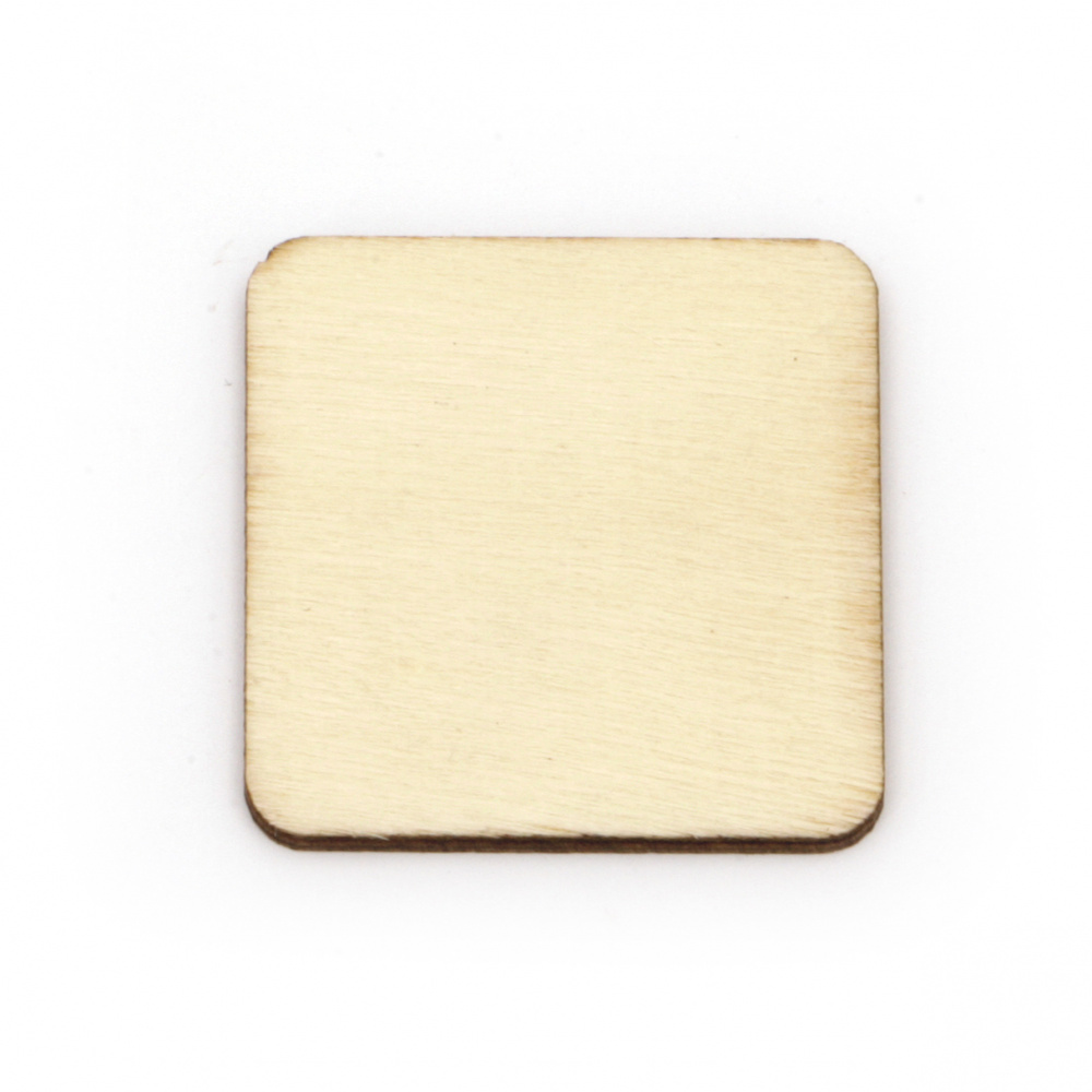 Wood square without hole 34x34x2.5 mm cabochon type, color natural wood -10 pieces