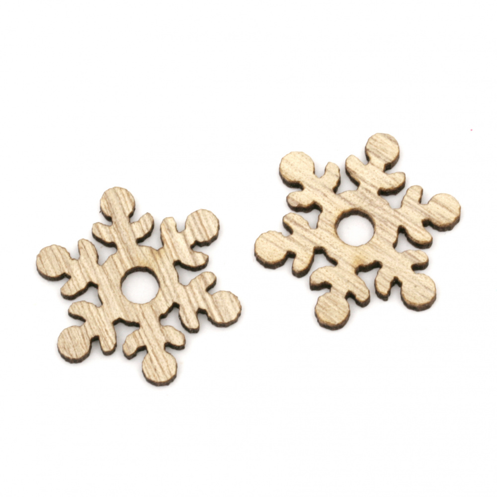 Wooden snowflakes 26x2 mm hole 5 mm color natural wood -10 pieces