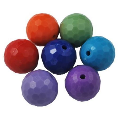 Faceted Ball-shaped Plastic Beads, 18 mm, Hole: 2.5 mm, MIX -50 g ~ 15 pcs