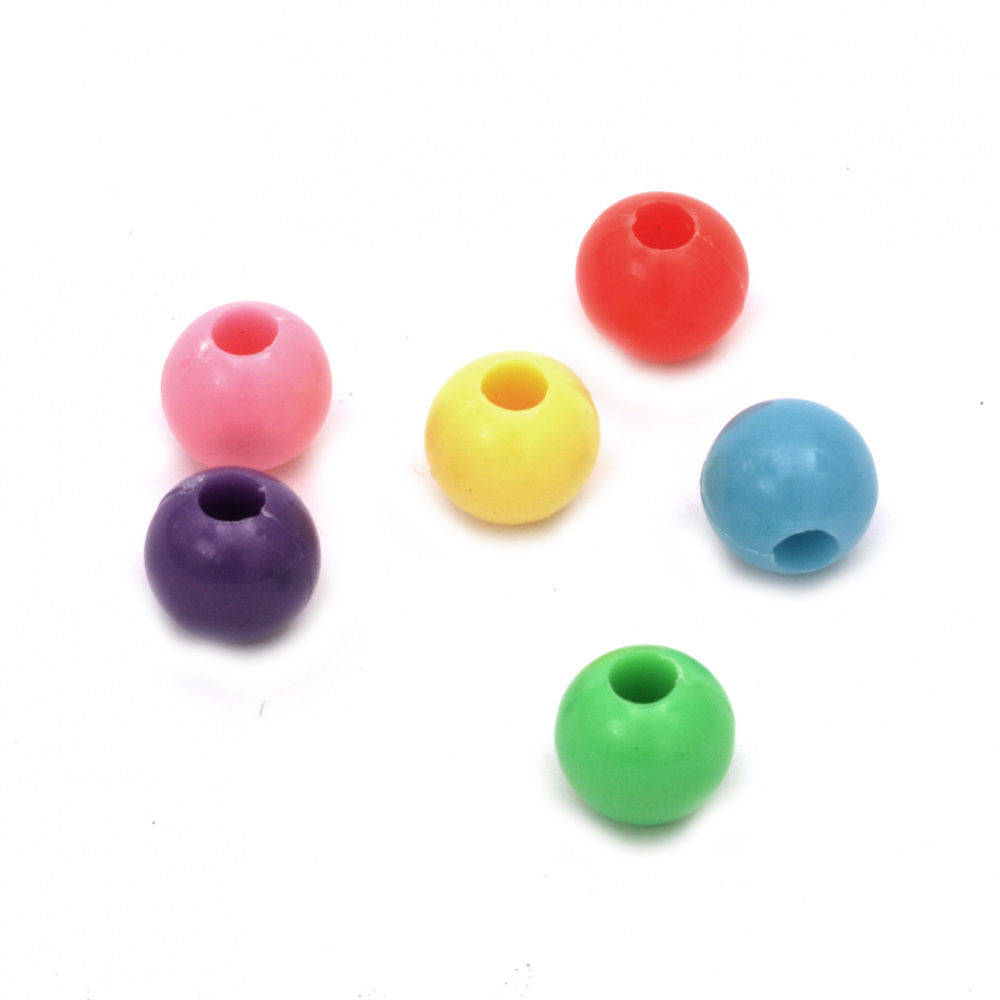 Solid Plastic Ball Bead / 10 mm,  Hole: 3.5 mm / MIX - 50 g ~ 115 pieces