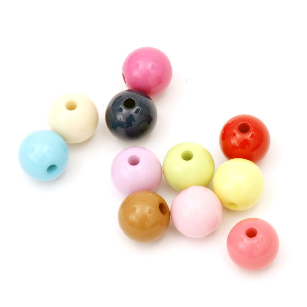 Acrylic round solid beads for jewelry making 10 mm hole 2 mm mixed colors - 20 grams ~ 38 pieces