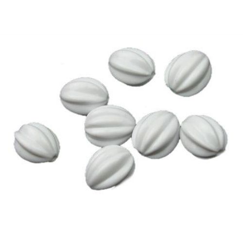 Embossed Oval Plastic Bead, 14x11 mm, Hole: 1.5 mm, White -50 grams ~ 52 pieces