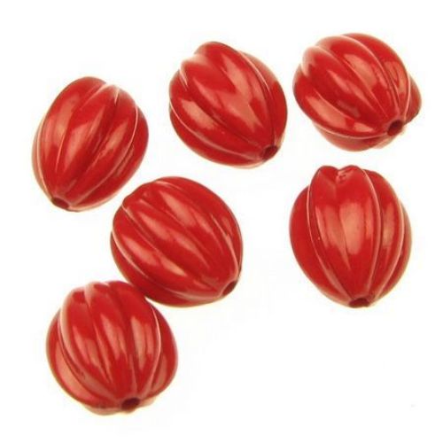 Acrylic round solid beads for jewelry making, orange 14x11 mm hole 1.5 mm red - 50 grams ~ 52 pieces