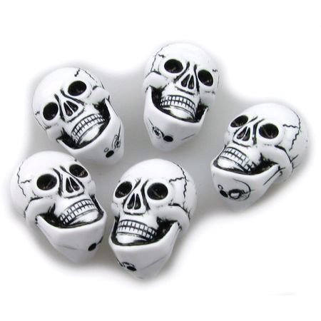 Plastic Skull Bead for HALLOWEEN Accessories, 20x14 mm, Hole: 2 mm, White and Black -50 grams ~ 23 pieces