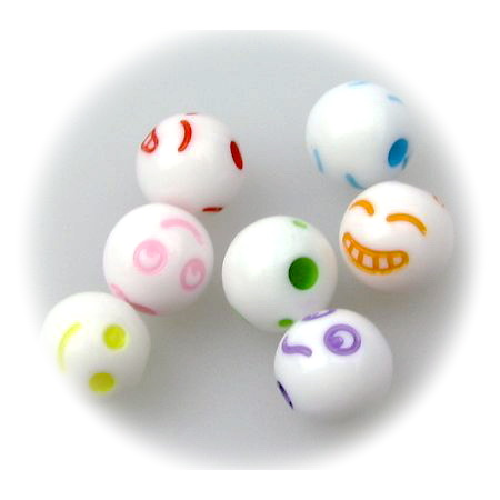 Bead ball with emoticons 8 mm hole 2 mm white - 50 grams ~ 185 pieces
