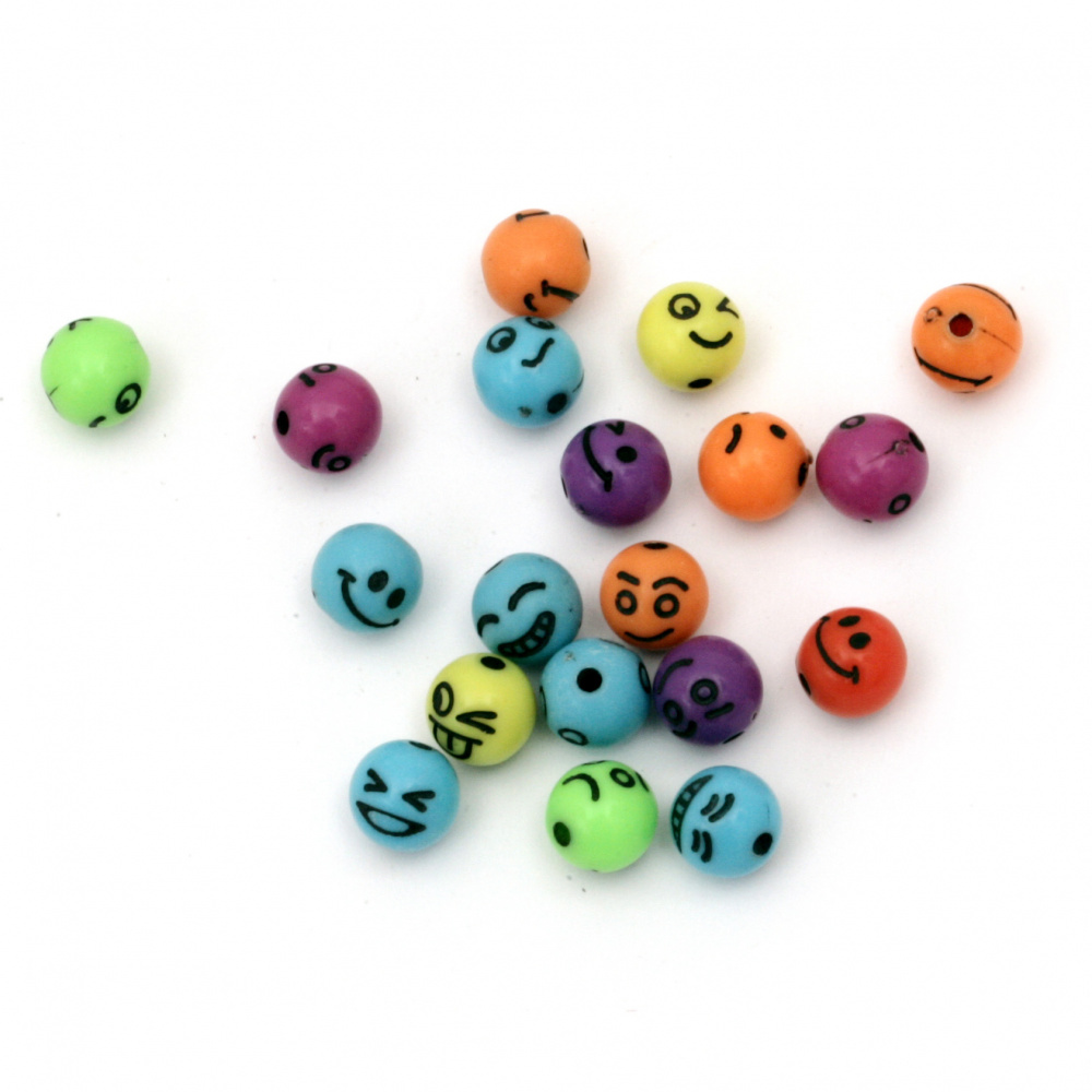 Bead ball with emoticons 8 mm hole 2 mm MIX - 50 grams ~ 185 pieces