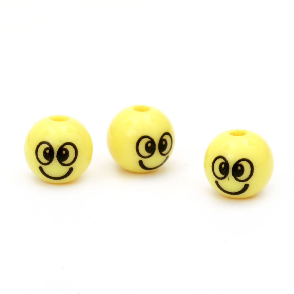 Plastic Ball / Smile, 10 mm, Hole: 2 mm, Yellow -10 pieces