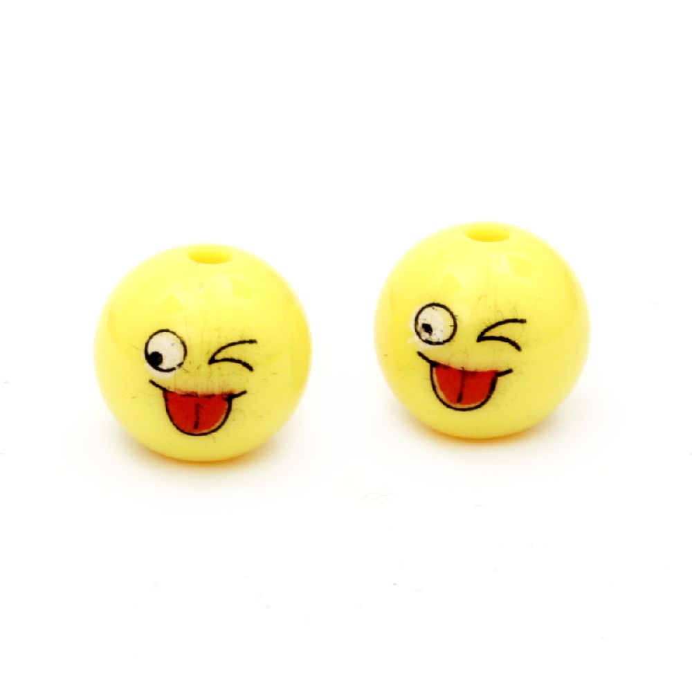 Cute Plastic Ball / Smiley Face, 12 mm, Hole: 2 mm, Yellow -10 pieces