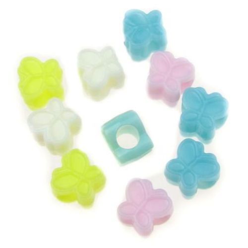 Acrylic butterfly solid beads for jewelry making 10x10x8 mm hole 4 mm mixed colors - 50 grams