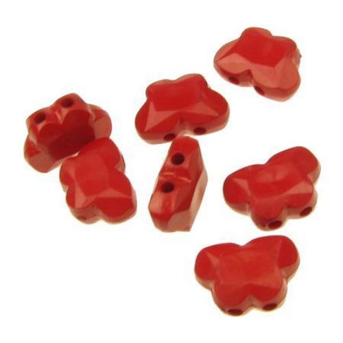 Acrylic butterfly solid beads for jewelry making 14x10x6 mm two holes red - 50 grams
