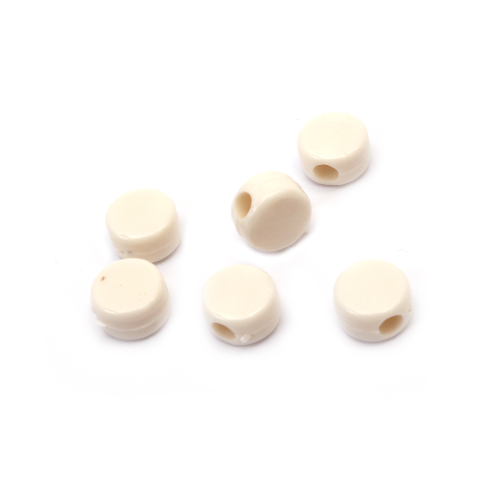 Solid Plastic Round Bead / 10x11x7 mm, Hole: 3.5 mm / White - 20 grams ~ 36 pieces