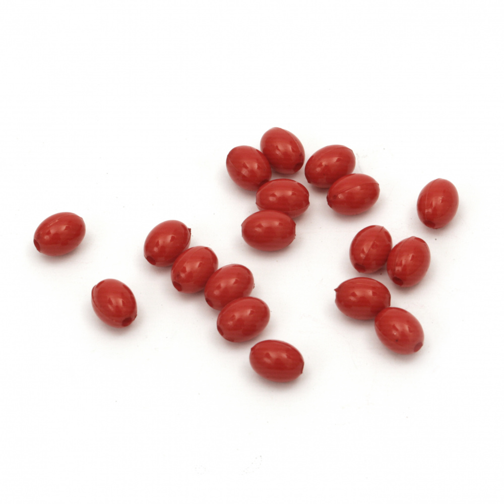 Solid Plastic Oval Bead, 8x6 mm, Hole: 1 mm, Red -20 grams ~ 120 pieces
