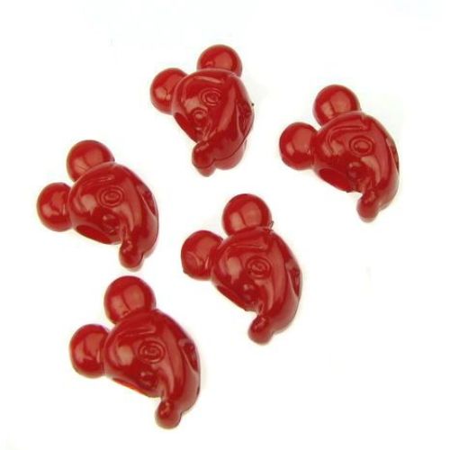 Solid Plastic Bead / Mickey Mouse,  18x14 mm, Hole: 5 mm, Red -50 grams ~ 50 pieces