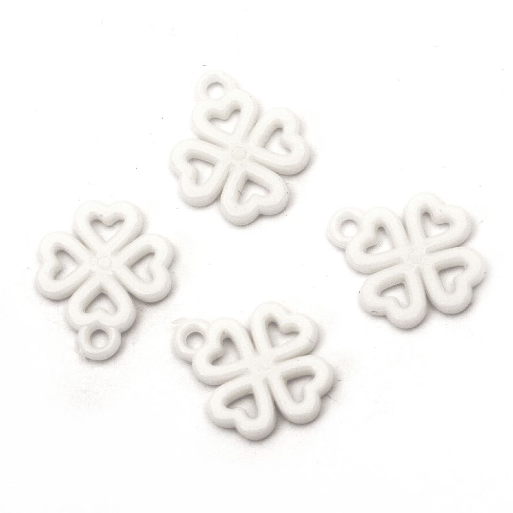Acrylic clover pendant solid for jewelry making  25x21x4 mm hole 3 mm white - 50 grams ~ 45 pieces